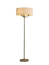 Banyan 3 Light Switched Floor Lamp With 50cm x 20cm Faux Silk Shade, Ivory Pearl/White Laminate Antique Brass