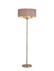 Banyan 3 Light Switched Floor Lamp With 50cm x 20cm Dual Faux Silk Shade, Taupe/Halo Gold Antique Brass