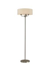 Banyan 3 Light Switched Floor Lamp With 45cm x 15cm Dual Faux Silk Shade, Nude Beige/Moonlight Satin Nickel