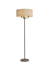 Banyan 3 Light Switched Floor Lamp With 50cm x 20cm Faux Silk Shade, Ivory Pearl/White Laminate Satin Nickel