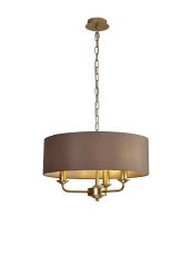 Banyan 3 Light Multi Arm Pendant With 45cm x 15cm Faux Silk Fabric Shade Champagne Gold/Grey