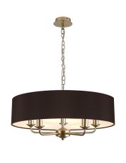 Banyan 5 Light Multi Arm Pendant With 60cm x 15cm Faux Silk Fabric Shade Champagne Gold/Black