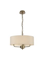 Banyan 3 Light Multi Arm Pendant With 45cm x 15cm Faux Silk Fabric Shade Champagne Gold/Ivory Pearl