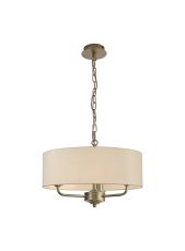 Banyan 3 Light Multi Arm Pendant With 45cm x 15cm Dual Faux Silk Fabric Shade Champagne Gold/Nude Beige