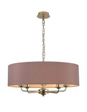 Banyan 5 Light Multi Arm Pendant With 60cm x 15cm Dual Faux Silk Fabric Shade Champagne Gold/Taupe