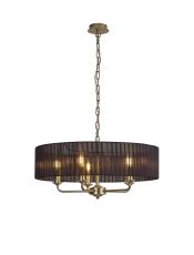 Banyan 5 Light Multi Arm Pendant With 60cm x 15cm Organza Shade Champagne Gold/Black