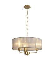 Banyan 3 Light Multi Arm Pendant With 45cm x 15cm Organza Shade Champagne Gold/Grey