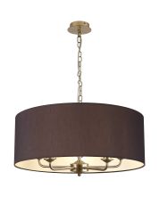 Banyan 5 Light Multi Arm Pendant With 60cm x 22cm Faux Silk Fabric Shade Champagne Gold/Black