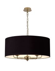 Banyan 5 Light Multi Arm Pendant With 60cm x 22cm Dual Faux Silk Fabric Shade Champagne Gold/Midnight Black