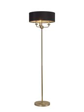 Banyan 3 Light Switched Floor Lamp With 45cm x 15cm Faux Silk Fabric Shade Champagne Gold/Black