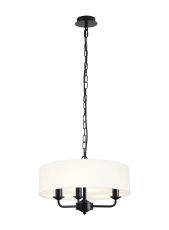 Banyan 3 Light Multi Arm Pendant With 45cm x 15cm Faux Silk Fabric Shade Matt Black/White