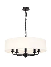 Banyan 5 Light Multi Arm Pendant With 60cm x 15cm Faux Silk Fabric Shade Matt Black/White