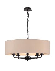 Banyan 5 Light Multi Arm Pendant With 60cm x 15cm Dual Faux Silk Fabric Shade Matt Black/Nude Beige