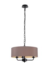 Banyan 3 Light Multi Arm Pendant With 45cm x 15cm Dual Faux Silk Fabric Shade Matt Black/Taupe