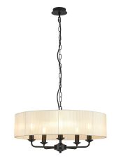 Banyan 5 Light Multi Arm Pendant With 60cm x 15cm Organza Shade Matt Black/Cream
