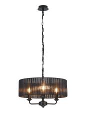Banyan 3 Light Multi Arm Pendant With 45cm x 15cm Organza Shade Matt Black/Black