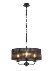 Banyan 3 Light Multi Arm Pendant With 45cm x 15cm Organza Shade Matt Black/Black