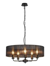 Banyan 5 Light Multi Arm Pendant With 60cm x 15cm Organza Shade Matt Black/Black
