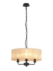 Banyan 3 Light Multi Arm Pendant With 45cm x 15cm Organza Shade Matt Black/Soft Bronze