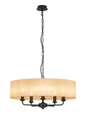 Banyan 5 Light Multi Arm Pendant With 60cm x 15cm Organza Shade Matt Black/Soft Bronze