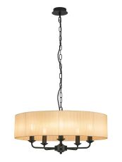 Banyan 5 Light Multi Arm Pendant With 60cm x 15cm Organza Shade Matt Black/Soft Bronze
