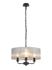 Banyan 3 Light Multi Arm Pendant With 45cm x 15cm Organza Shade Matt Black/Grey