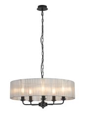 Banyan 5 Light Multi Arm Pendant With 60cm x 15cm Organza Shade Matt Black/Grey