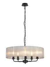 Banyan 5 Light Multi Arm Pendant With 60cm x 15cm Organza Shade Matt Black/Grey