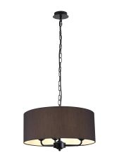 Banyan 3 Light Multi Arm Pendant With 50cm x 20cm Faux Silk Fabric Shade Matt Black/Black