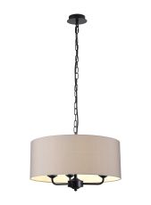 Banyan 3 Light Multi Arm Pendant With 50cm x 20cm Faux Silk Fabric Shade Matt Black/Grey