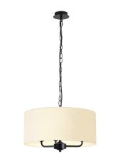 Banyan 3 Light Multi Arm Pendant With 50cm x 20cm Faux Silk Fabric Shade Matt Black/Ivory Pearl