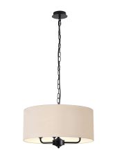 Banyan 3 Light Multi Arm Pendant With 50cm x 20cm Dual Faux Silk Fabric Shade Matt Black/Nude Beige