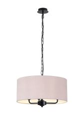 Banyan 3 Light Multi Arm Pendant With 50cm x 20cm Dual Faux Silk Fabric Shade Matt Black/Taupe