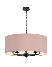 Banyan 5 Light Multi Arm Pendant With 60cm x 22cm Dual Faux Silk Fabric Shade Matt Black/Raw Cocoa