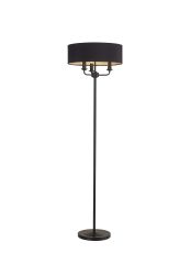 Banyan 3 Light Switched Floor Lamp With 45cm x 15cm Faux Silk Fabric Shade Matt Black/Black