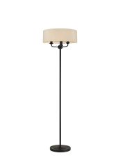 Banyan 3 Light Switched Floor Lamp With 45cm x 15cm Faux Silk Fabric Shade Matt Black/Ivory Pearl
