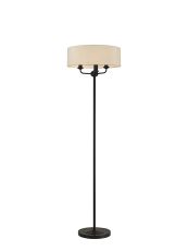 Banyan 3 Light Switched Floor Lamp With 45cm x 15cm Faux Silk Fabric Shade Matt Black/Ivory Pearl