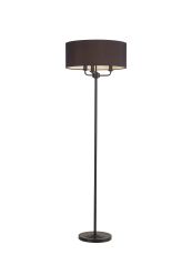 Banyan 3 Light Switched Floor Lamp With 50cm x 20cm Faux Silk Fabric Shade Matt Black/Black