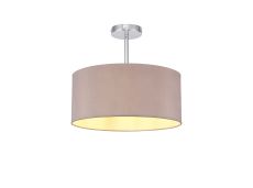 Baymont Polished Chrome 1 Light E27 Semi Flush With 40cm x 18cm Dual Faux Silk Shade, Taupe/Halo Gold