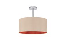 Baymont Polished Chrome 1 Light E27 Semi Flush With 40cm x 18cm Dual Faux Silk Shade, Antique Gold/Ruby