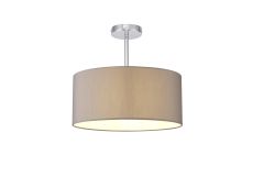 Baymont Polished Chrome 1 Light E27 Semi Flush With 40cm x 18cm Faux Silk Shade, Grey/White Laminate