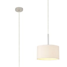 Baymont Polished Chrome 1 Light E27 Universal  Single Pendant With 30cm x 17cm Dual Faux Silk Shade, Nude Beige/Moonlight