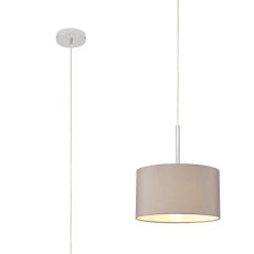 Baymont Polished Chrome 1 Light E27 Universal  Single Pendant With 30cm x 17cm Faux Silk Shade, Grey/White Laminate