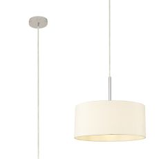 Baymont Polished Chrome 1 Light E27 Universal  Single Pendant With 40cm x 18cm Faux Silk Shade, Ivory Pearl/White Laminate