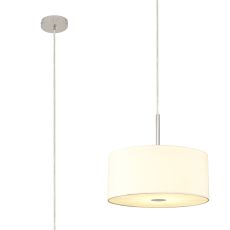 Baymont Polished Chrome 1 Light E27  Single Pendant With 40cm x 18cm Faux Silk Shade, Ivory Pearl/White Laminate With Frosted/PC Acrylic Diffuser