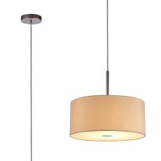 Baymont Polished Chrome 1 Light E27  Single Pendant With 40cm x 18cm Dual Faux Silk Shade, Nude Beige/Moonlight With Frosted/PC Acrylic Diffuser