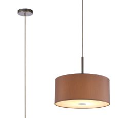 Baymont Polished Chrome 1 Light E27  Single Pendant With 40cm x 18cm Dual Faux Silk Shade, Taupe/Halo Gold With Frosted/PC Acrylic Diffuser