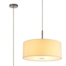 Baymont Polished Chrome 1 Light E27  Single Pendant With 50cm x 20cm Faux Silk Shade, Ivory Pearl/White Laminate With Frosted/PC Acrylic Diffuser