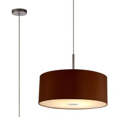 Baymont Polished Chrome 1 Light E27  Single Pendant With 50cm x 20cm Dual Faux Silk Shade, Raw Cocoa/Grecian Bronze With Frosted/PC Acrylic Diffuser