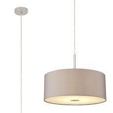 Baymont Polished Chrome 1 Light E27  Single Pendant With 50cm x 20cm Faux Silk Shade, Grey/White Laminate With Frosted/PC Acrylic Diffuser